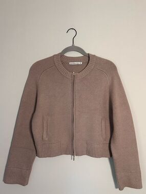 Abercrombie & Fitch Cropped Knit Zip Up Sweater Jacket Soft Brown